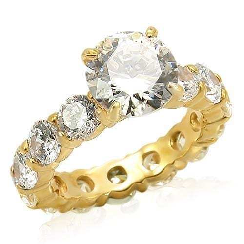 LOS243 - Gold 925 Sterling Silver Ring with AAA Grade CZ in Clear - Alamode - Flyclothing LLC