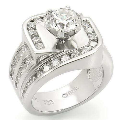 LOS265 - Rhodium 925 Sterling Silver Ring with AAA Grade CZ in Clear - Alamode - Flyclothing LLC