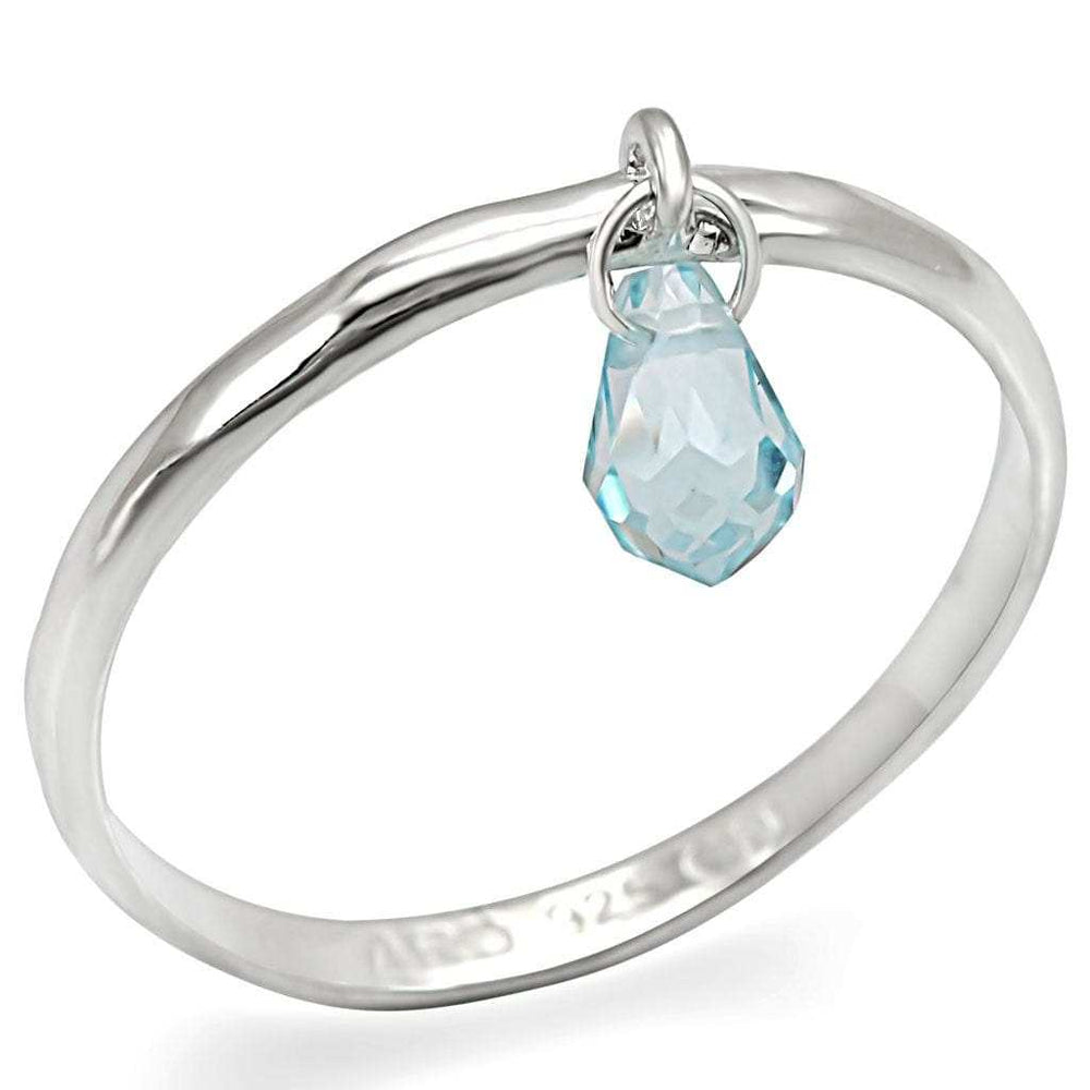 LOS268 - Silver 925 Sterling Silver Ring with Genuine Stone in Sea Blue - Alamode - Flyclothing LLC