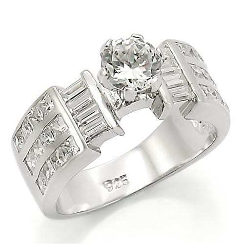 LOS280 - Rhodium 925 Sterling Silver Ring with AAA Grade CZ in Clear - Alamode - Flyclothing LLC