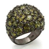 LOS291 - Ruthenium 925 Sterling Silver Ring with AAA Grade CZ in Olivine color - Alamode - Flyclothing LLC