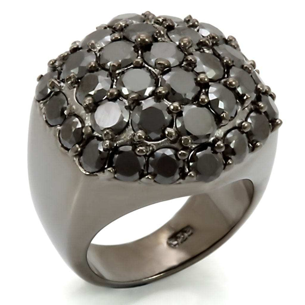 LOS302 - Ruthenium 925 Sterling Silver Ring with AAA Grade CZ in Jet - Alamode - Flyclothing LLC