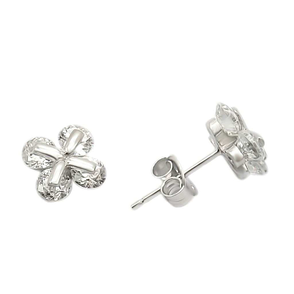 LOS305 - Rhodium 925 Sterling Silver Earrings with AAA Grade CZ in Clear - Alamode - Flyclothing LLC