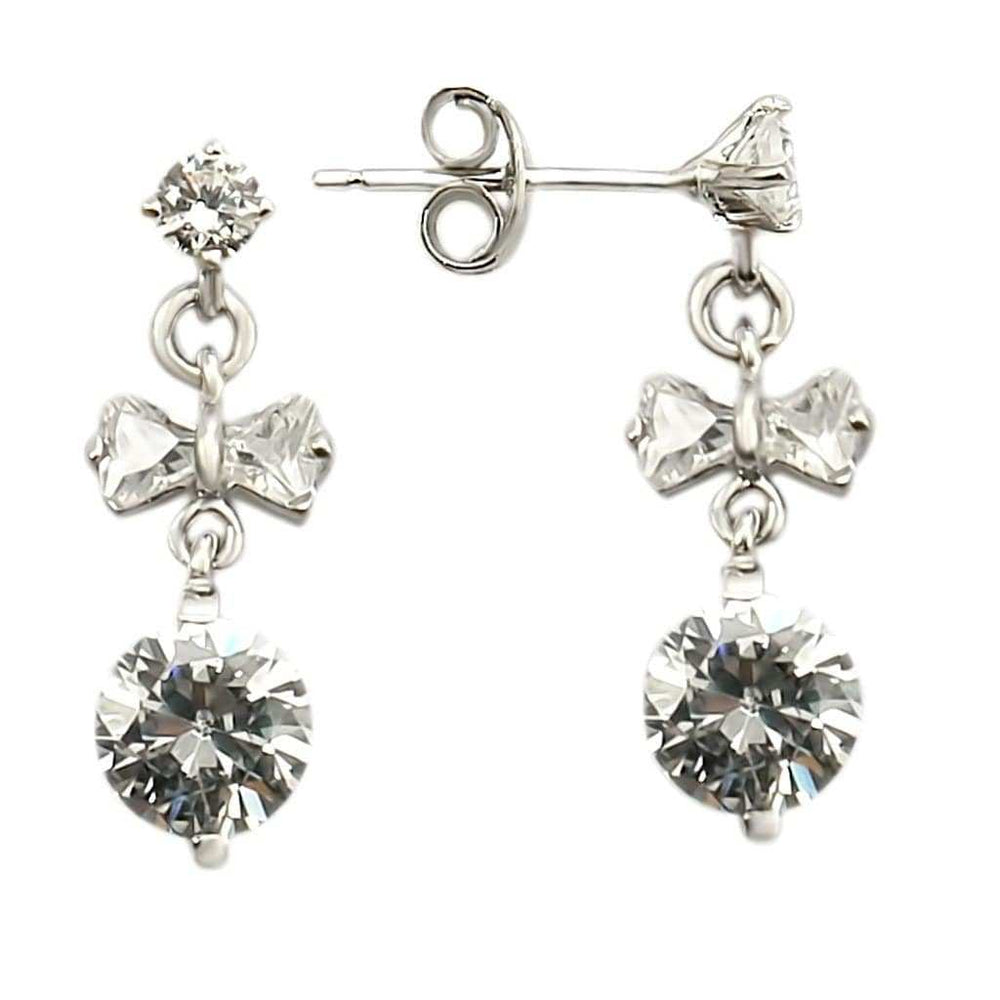 LOS313 - Rhodium 925 Sterling Silver Earrings with AAA Grade CZ in Clear - Alamode - Flyclothing LLC