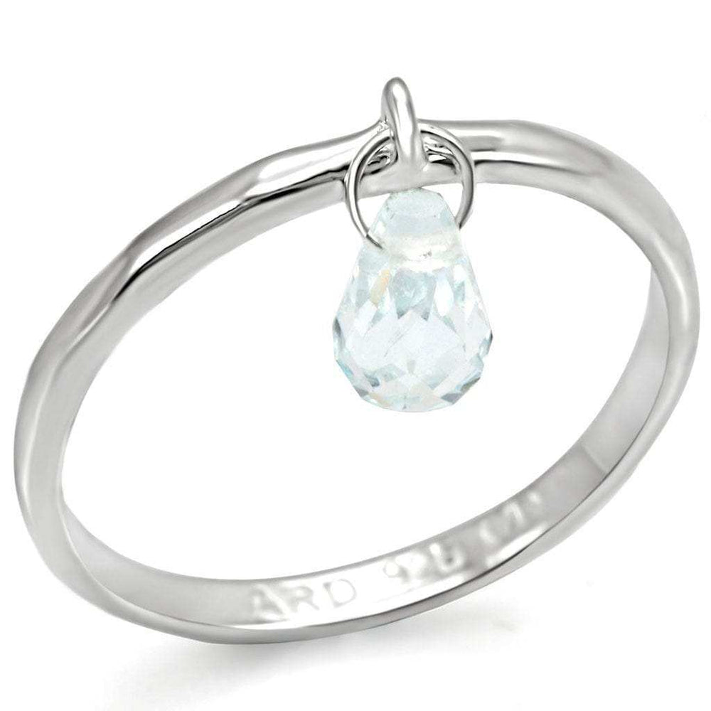 LOS318 - Silver 925 Sterling Silver Ring with Genuine Stone in Aquamarine - Alamode - Flyclothing LLC