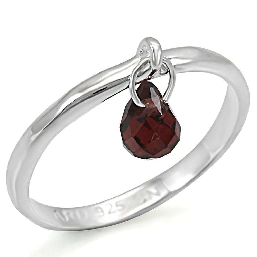 LOS320 - Silver 925 Sterling Silver Ring with Genuine Stone in Garnet - Alamode - Flyclothing LLC