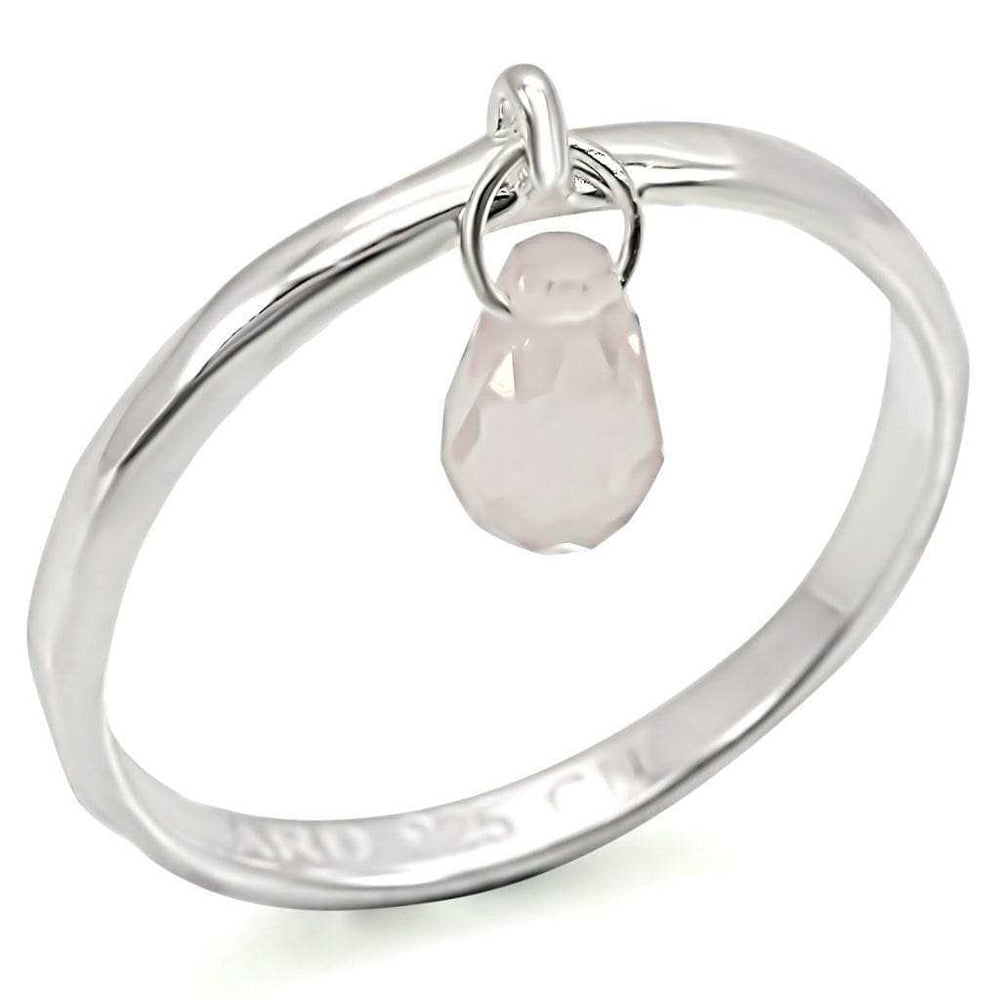 LOS323 - Silver 925 Sterling Silver Ring with Genuine Stone in Light Rose - Alamode - Flyclothing LLC