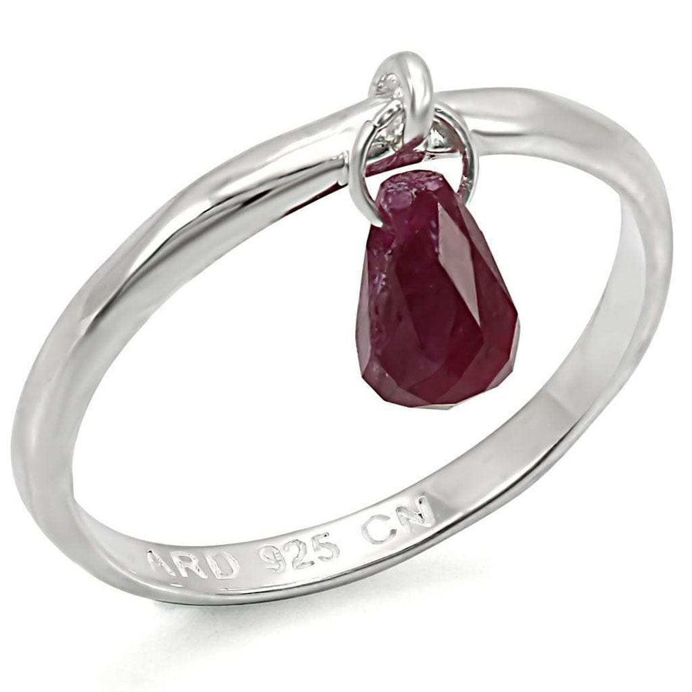 LOS324 - Silver 925 Sterling Silver Ring with Genuine Stone in Ruby - Alamode - Flyclothing LLC
