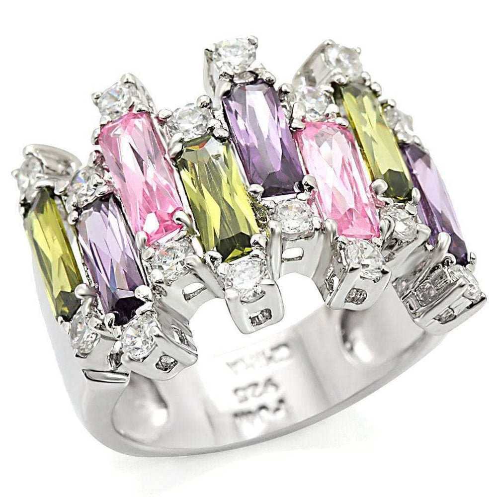Heba Cocktail Ring - Rhodium 925 Sterling Silver, AAA CZ , Multi Color - LOS334 - Alamode - Flyclothing LLC