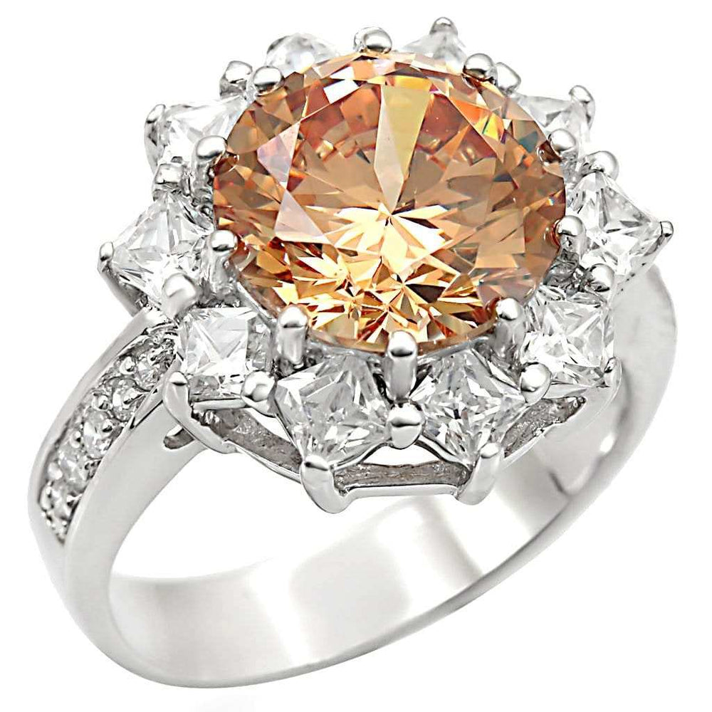 LOS336 - Rhodium 925 Sterling Silver Ring with AAA Grade CZ in Champagne - Alamode - Flyclothing LLC