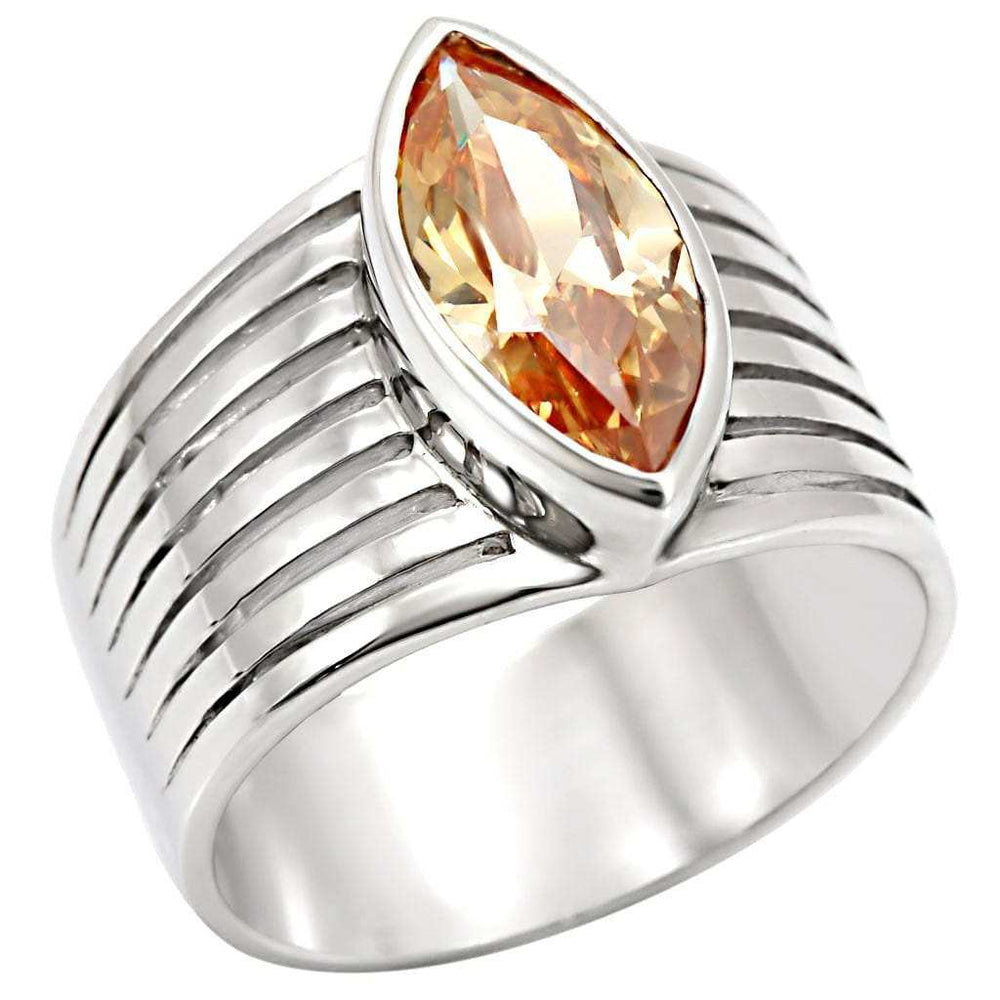 LOS373 - Rhodium 925 Sterling Silver Ring with AAA Grade CZ in Champagne - Alamode - Flyclothing LLC
