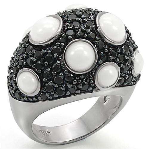 LOS376 - Rhodium + Ruthenium 925 Sterling Silver Ring with Milky CZ in White - Alamode - Flyclothing LLC