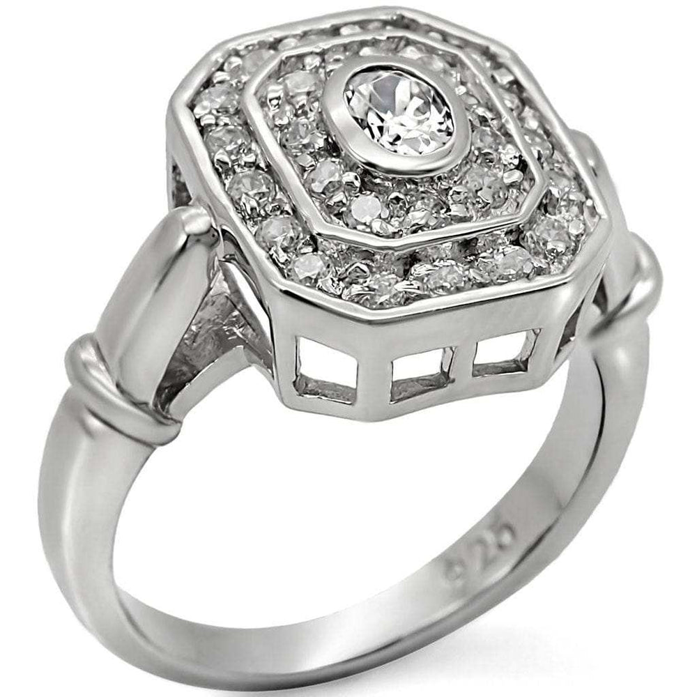 LOS381 - Rhodium 925 Sterling Silver Ring with AAA Grade CZ in Clear - Alamode - Flyclothing LLC