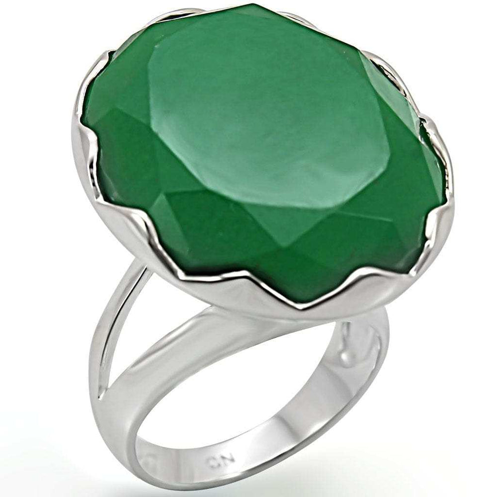 LOS387 - Silver 925 Sterling Silver Ring with Synthetic Jade in Emerald - Alamode - Flyclothing LLC