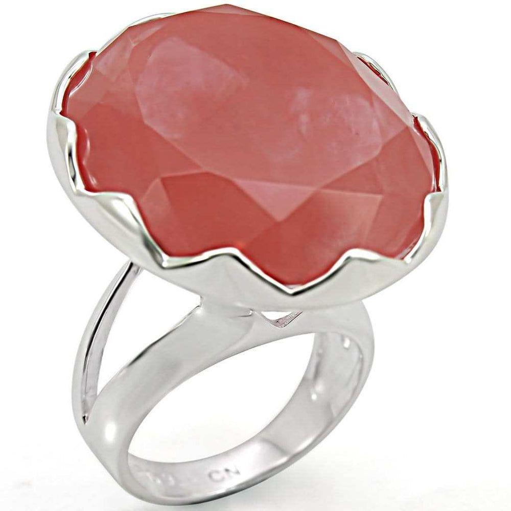 LOS388 - Silver 925 Sterling Silver Ring with Synthetic Synthetic Glass in Light Peach - Alamode - Flyclothing LLC