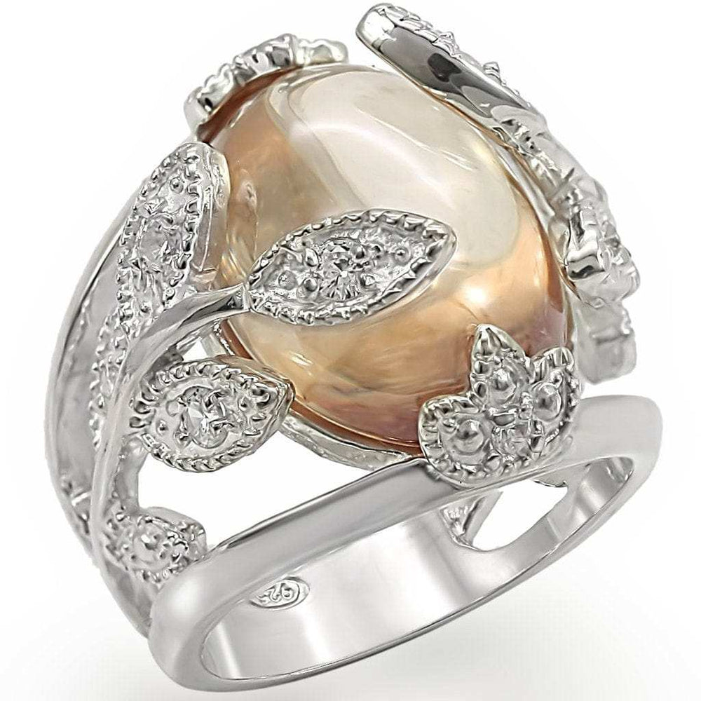LOS392 - High-Polished 925 Sterling Silver Ring with AAA Grade CZ in Champagne - Alamode - Flyclothing LLC
