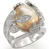 LOS392 - High-Polished 925 Sterling Silver Ring with AAA Grade CZ in Champagne - Alamode - Flyclothing LLC