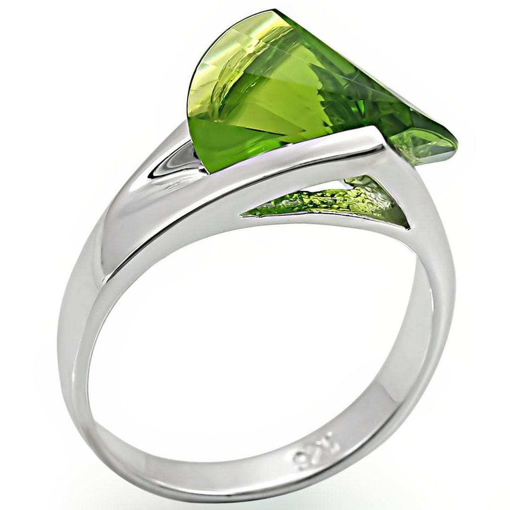 LOS395 - Rhodium 925 Sterling Silver Ring with Synthetic Spinel in Peridot - Alamode - Flyclothing LLC