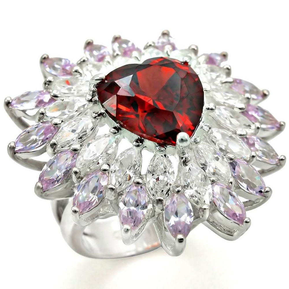 LOS399 - High-Polished 925 Sterling Silver Ring with AAA Grade CZ in Garnet - Alamode - Flyclothing LLC