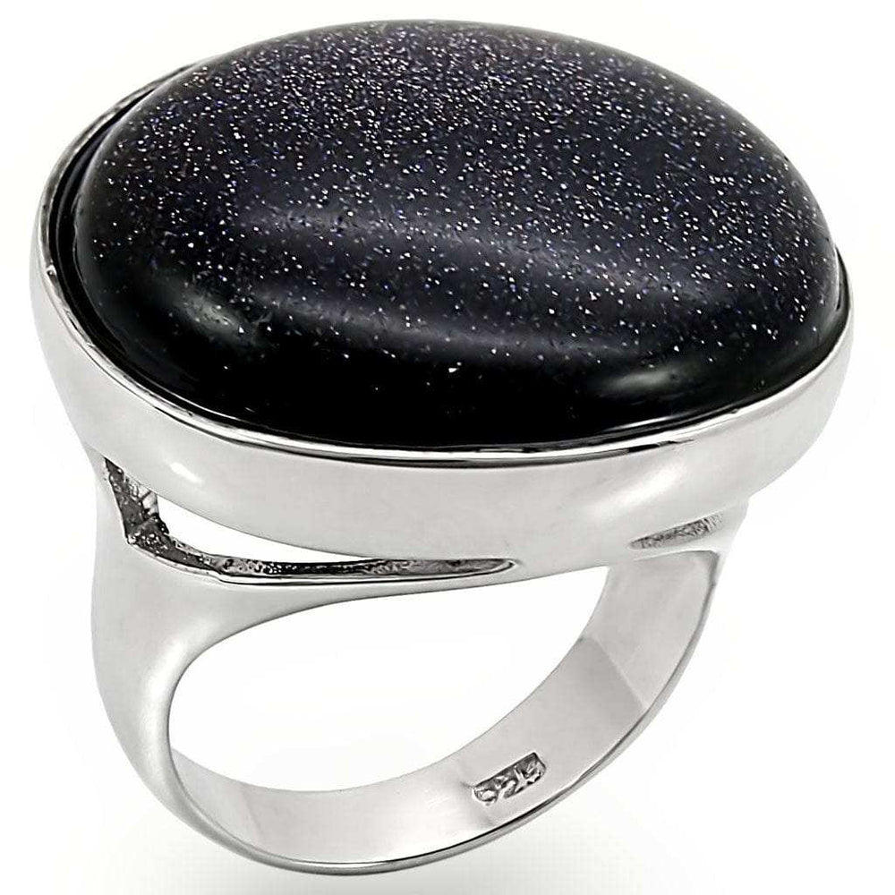 LOS401 - Rhodium 925 Sterling Silver Ring with Blue Sand in Montana - Alamode - Flyclothing LLC