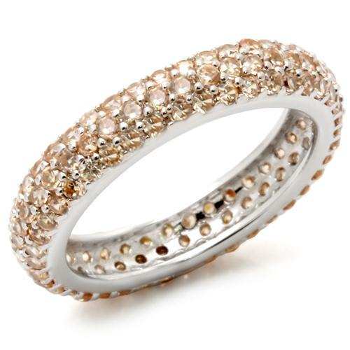 LOS403 - Rhodium 925 Sterling Silver Ring with AAA Grade CZ in Champagne - Alamode - Flyclothing LLC