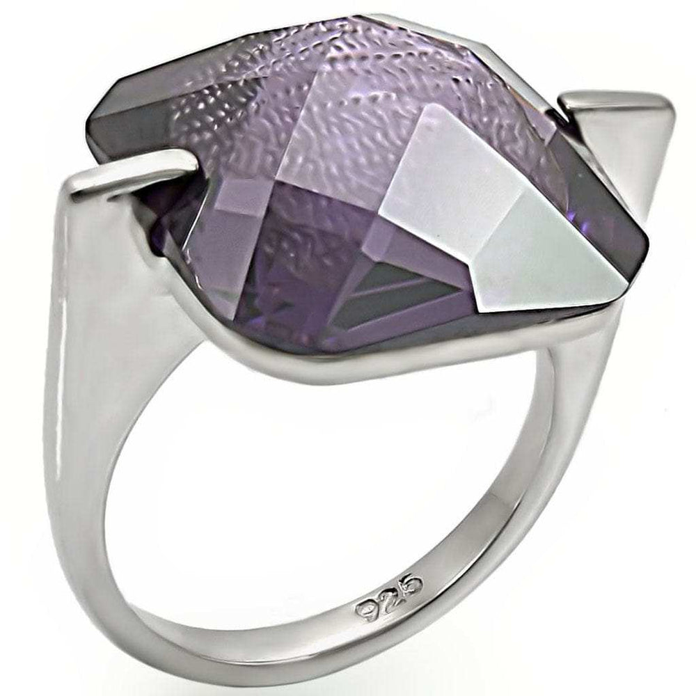LOS409 - High-Polished 925 Sterling Silver Ring with AAA Grade CZ in Amethyst - Alamode - Flyclothing LLC