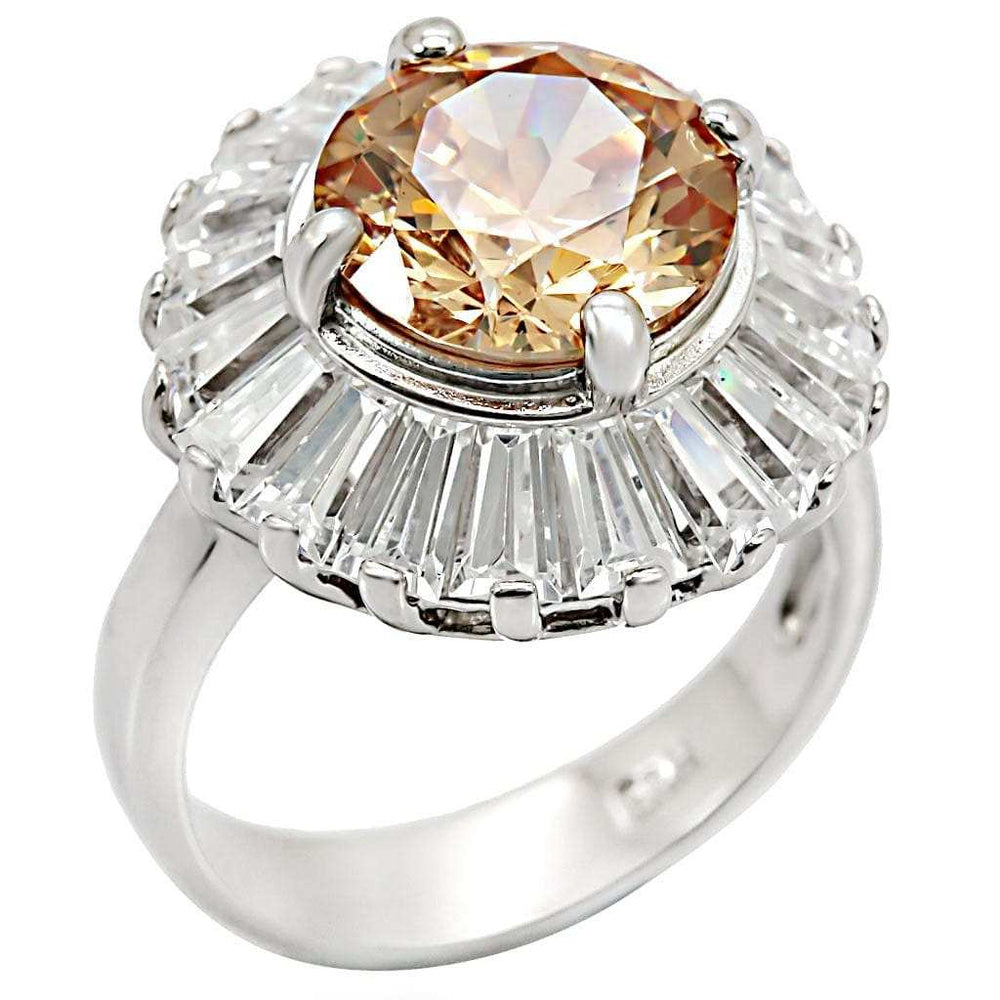 LOS412 - Rhodium 925 Sterling Silver Ring with AAA Grade CZ in Champagne - Alamode - Flyclothing LLC