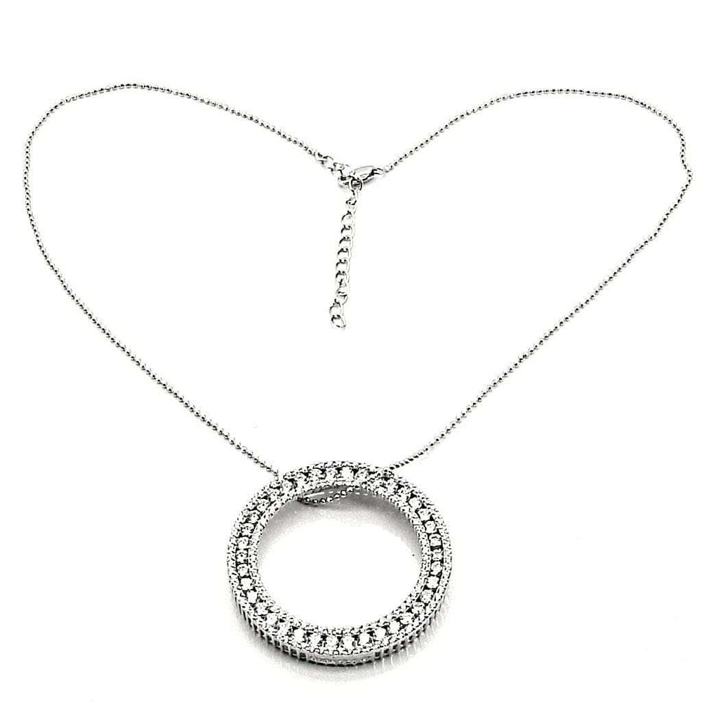 LOS417 - Rhodium 925 Sterling Silver Chain Pendant with AAA Grade CZ in Clear - Alamode - Flyclothing LLC