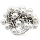 LOS447 - Rhodium 925 Sterling Silver Ring with Synthetic Pearl in White - Alamode - Flyclothing LLC