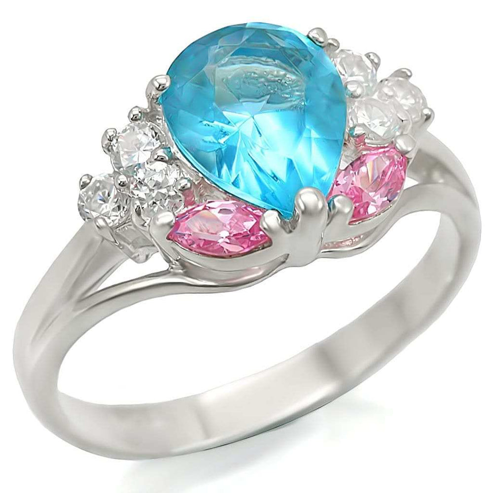 LOS450 - Silver 925 Sterling Silver Ring with Synthetic Synthetic Glass in Sea Blue - Alamode - Flyclothing LLC