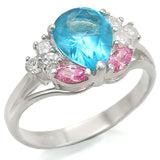 LOS450 - Silver 925 Sterling Silver Ring with Synthetic Synthetic Glass in Sea Blue - Alamode - Flyclothing LLC