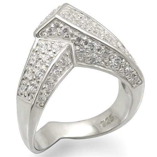 LOS453 - Silver 925 Sterling Silver Ring with AAA Grade CZ in Clear - Alamode - Flyclothing LLC