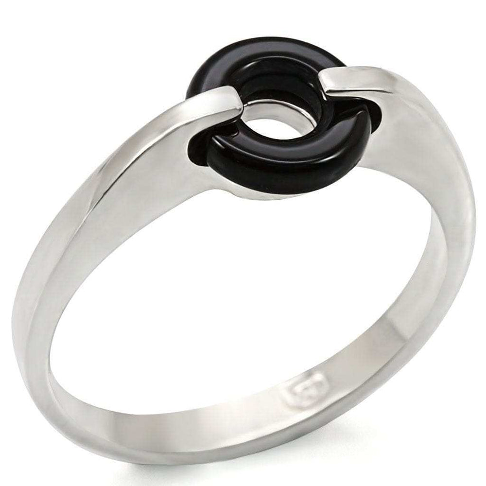LOS456 - Silver 925 Sterling Silver Ring with Semi-Precious Agate in Jet - Alamode - Flyclothing LLC