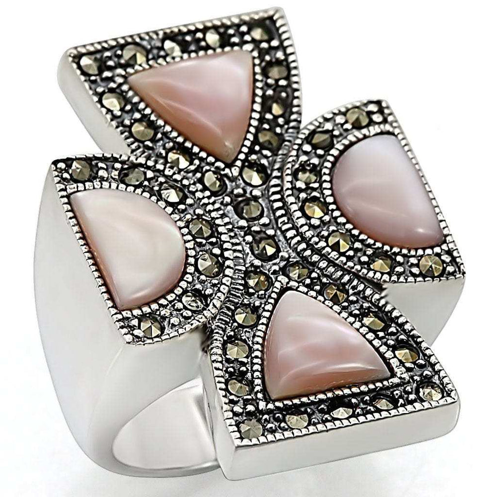 LOS458 - Antique Tone 925 Sterling Silver Ring with Precious Stone Conch in Rose - Alamode - Flyclothing LLC