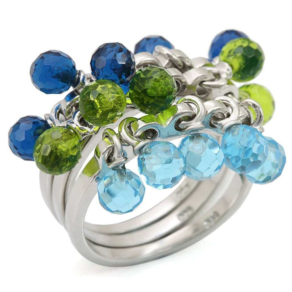 LOS462 - Rhodium 925 Sterling Silver Ring with Synthetic Synthetic Glass in Multi Color - Alamode - Flyclothing LLC