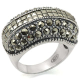 LOS466 - Antique Tone 925 Sterling Silver Ring with Synthetic Marcasite in Black Diamond - Alamode - Flyclothing LLC