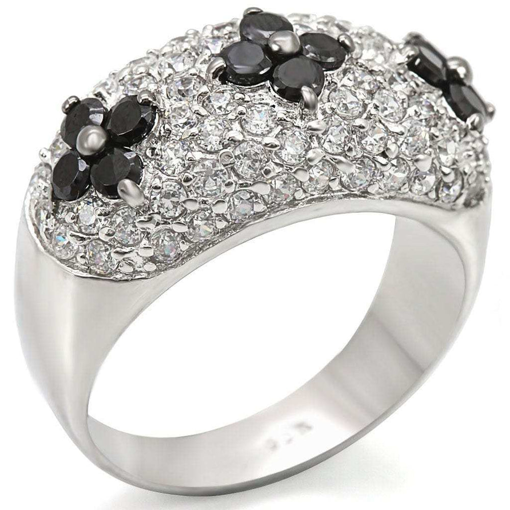 LOS468 - Rhodium + Ruthenium 925 Sterling Silver Ring with AAA Grade CZ in Black Diamond - Alamode - Flyclothing LLC