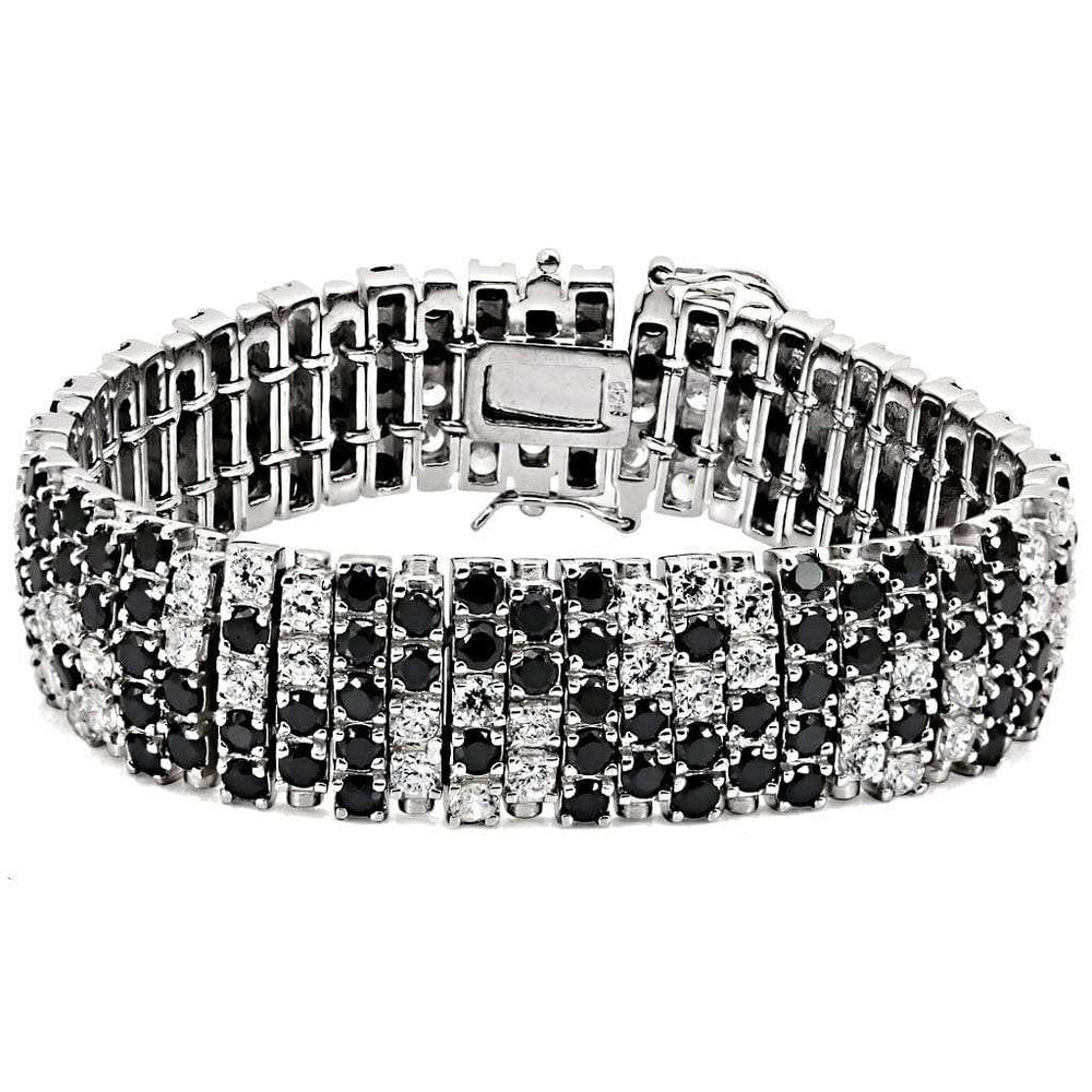 LOS476 - Rhodium 925 Sterling Silver Bracelet with AAA Grade CZ in Black Diamond - Alamode - Flyclothing LLC