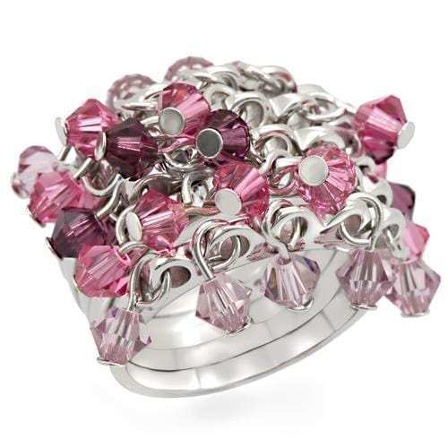 LOS477 - Rhodium 925 Sterling Silver Ring with Top Grade Crystal in Multi Color - Alamode - Flyclothing LLC
