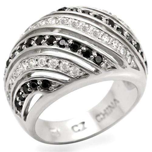 LOS479 - Rhodium 925 Sterling Silver Ring with AAA Grade CZ in Black Diamond - Alamode - Flyclothing LLC