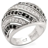 LOS479 - Rhodium 925 Sterling Silver Ring with AAA Grade CZ in Black Diamond - Alamode - Flyclothing LLC