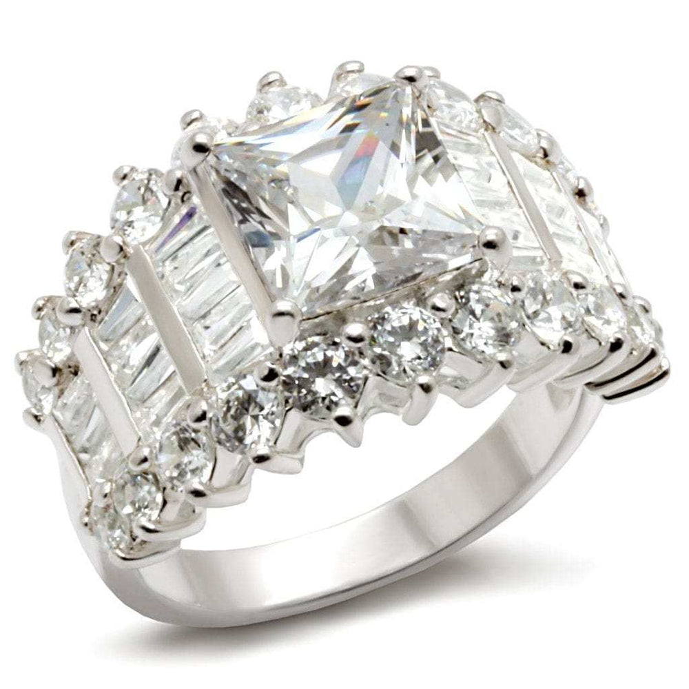 LOS482 - Rhodium 925 Sterling Silver Ring with AAA Grade CZ in Clear - Alamode - Flyclothing LLC
