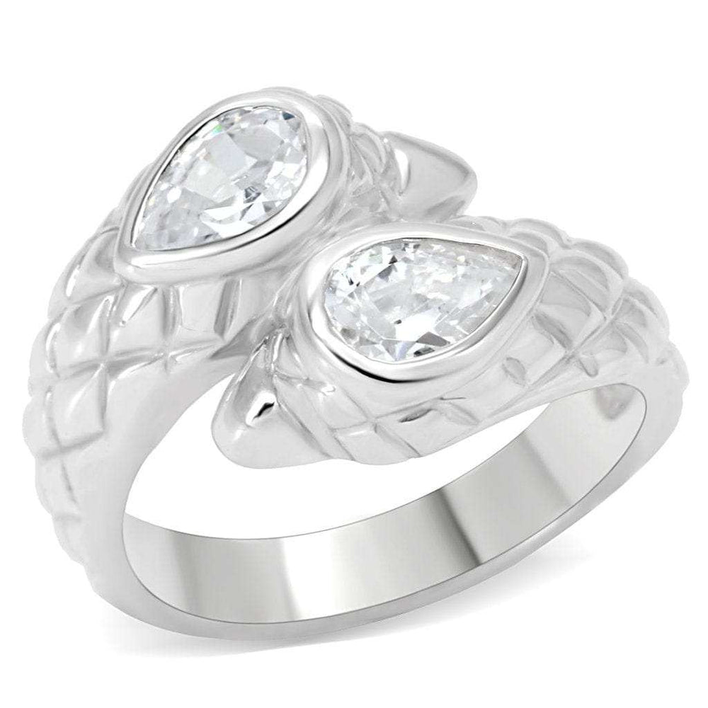 LOS497 - Silver 925 Sterling Silver Ring with AAA Grade CZ in Clear - Alamode - Flyclothing LLC