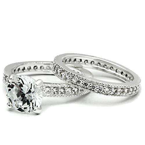 LOS527 - Rhodium 925 Sterling Silver Ring with AAA Grade CZ in Clear - Alamode - Flyclothing LLC