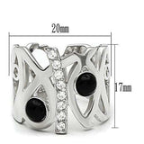 LOS532 - Silver 925 Sterling Silver Ring with Semi-Precious Onyx in Jet - Alamode - Flyclothing LLC