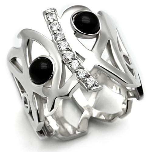 LOS532 - Silver 925 Sterling Silver Ring with Semi-Precious Onyx in Jet - Alamode - Flyclothing LLC