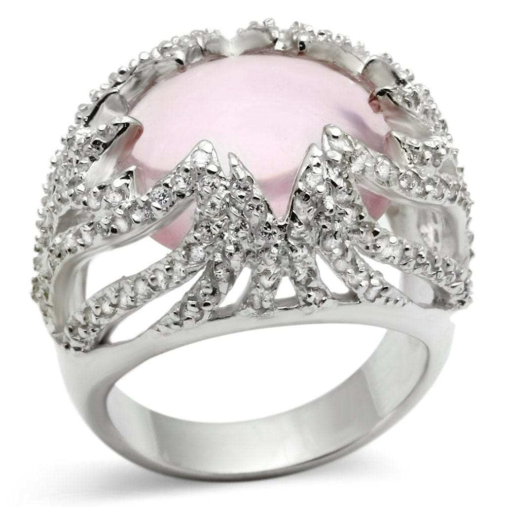 LOS536 - Silver 925 Sterling Silver Ring with Synthetic Synthetic Glass in Light Rose - Alamode - Flyclothing LLC
