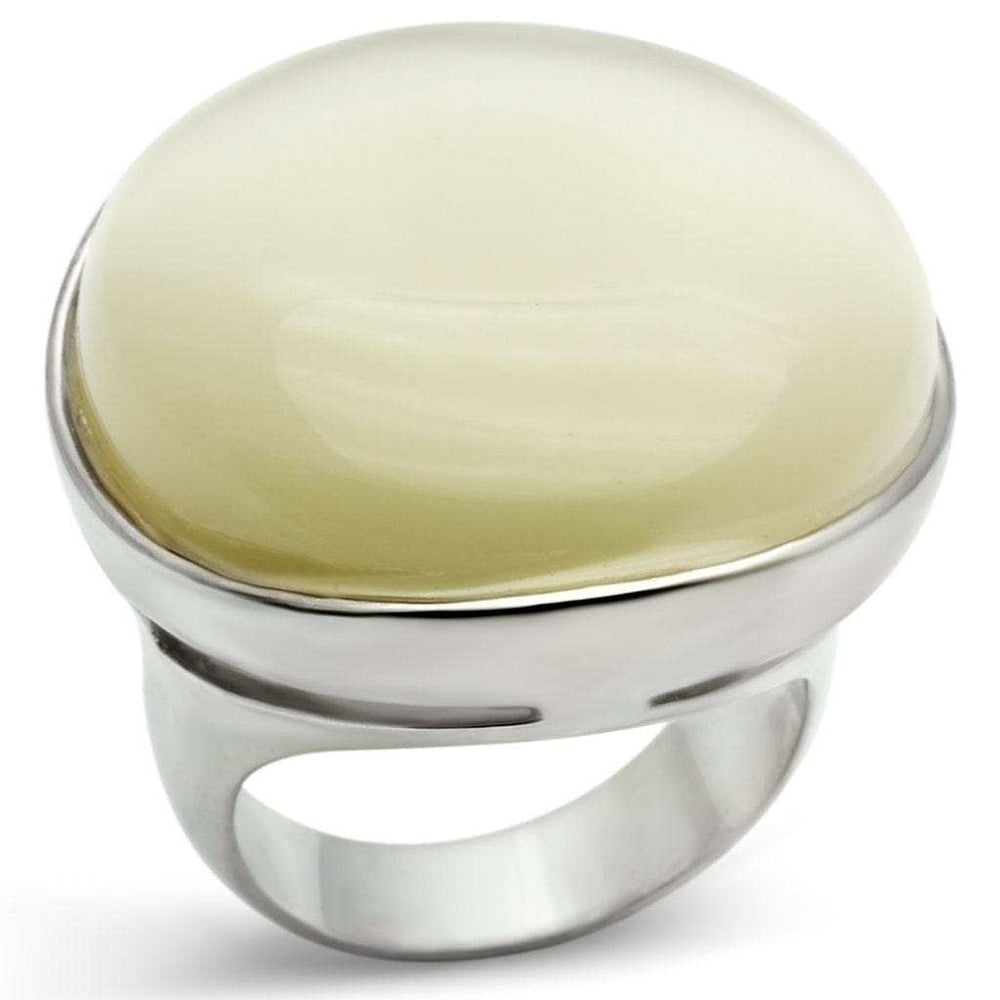 LOS537 - Silver 925 Sterling Silver Ring with Synthetic Cat Eye in White - Alamode - Flyclothing LLC