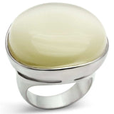 LOS537 - Silver 925 Sterling Silver Ring with Synthetic Cat Eye in White - Alamode - Flyclothing LLC