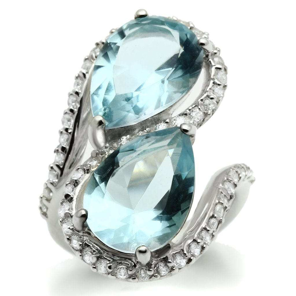 LOS548 - Silver 925 Sterling Silver Ring with Synthetic Synthetic Glass in Sea Blue - Alamode - Flyclothing LLC